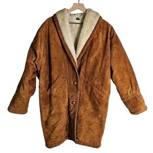 Vintage‎ FoxRun Suede Leather Sherpa Lined Coat S Brown Tapered